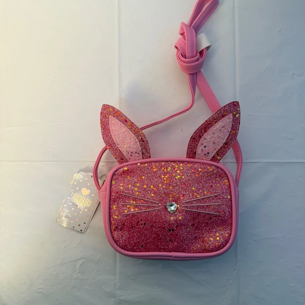 Rainbow Sugar Girls Pink Glitter Bunny Crossbody Bag HBDQ2228 New With Tags